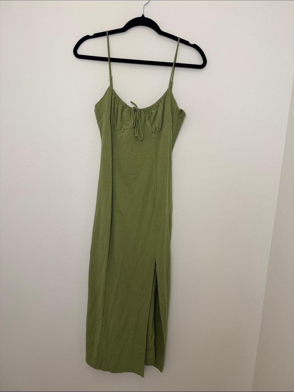 Zara Olive Green Spaghetti Strap Midi Dress